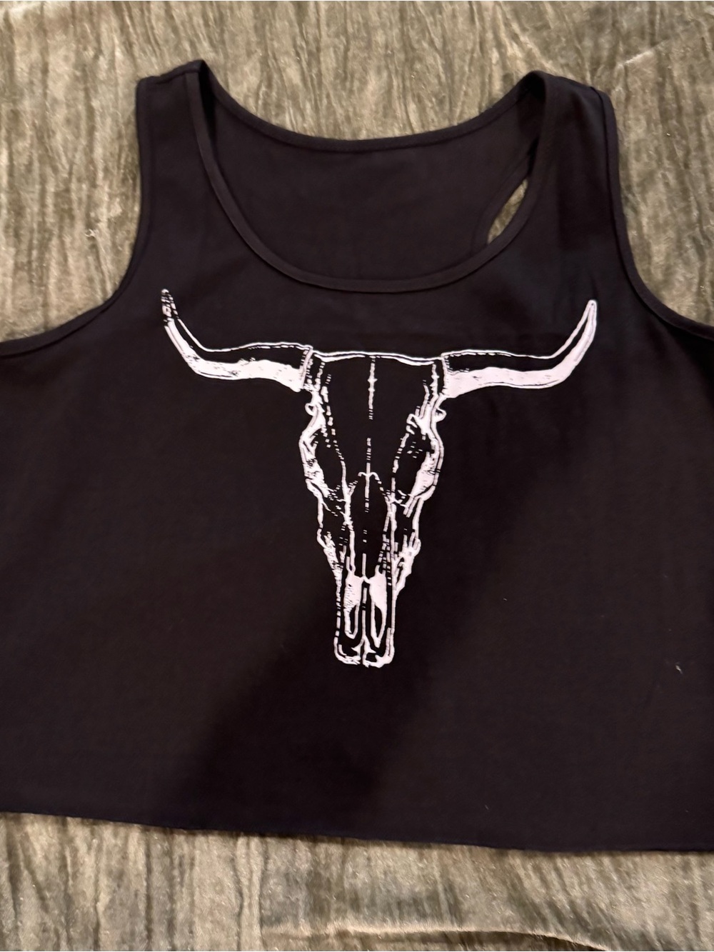 Women’s Black Tank Top with Bull Skull Graphic